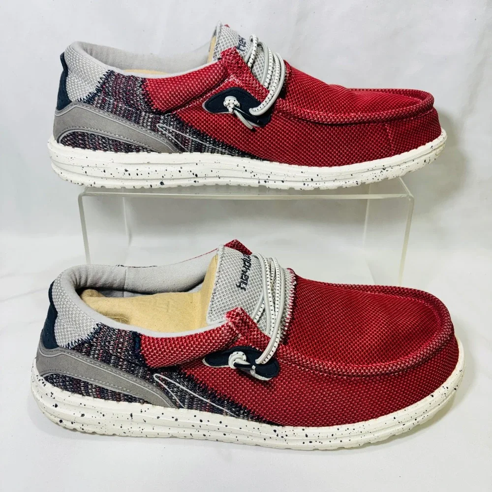 Men's Hey Dude Wally Mesh Slip-On Shoes Red/Grey Speckled Sole New